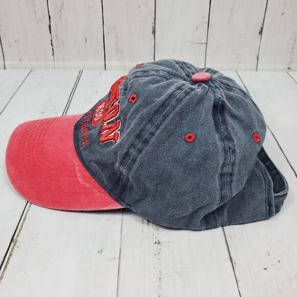 Boston Massachusetts Hat Men’s baseball cap Strapback One Size Denim Red GUC - Picture 7 of 12